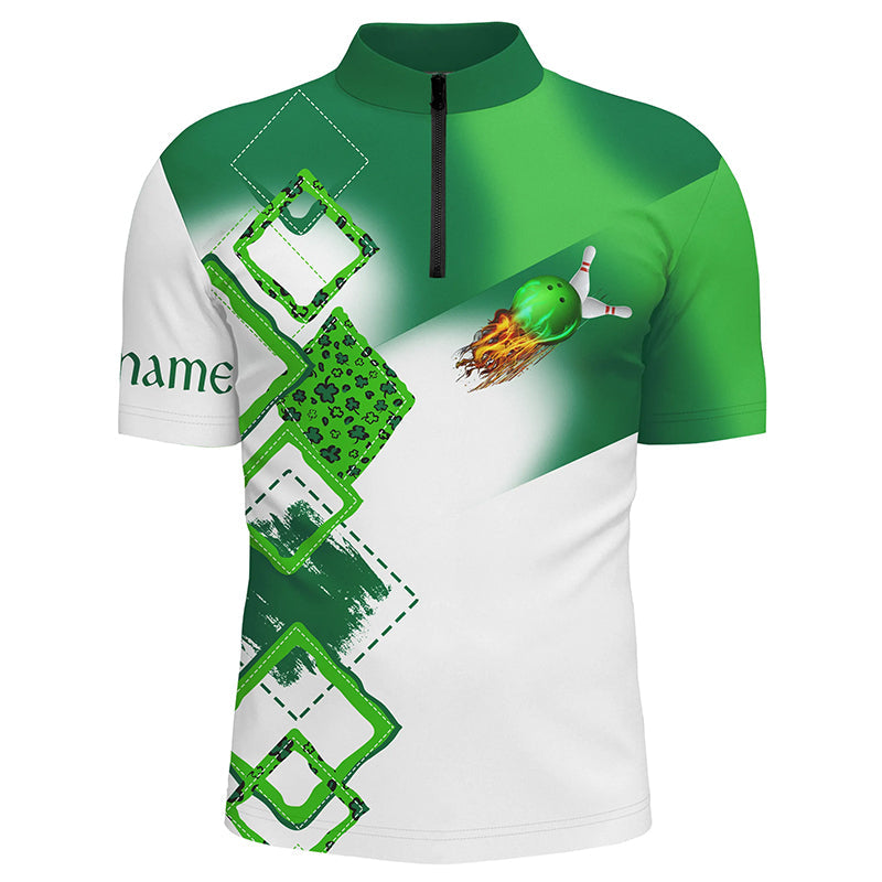 Green Clover Men's Bowling Quarter Zip Shirt - Custom St Patrick's Day Jersey N7207