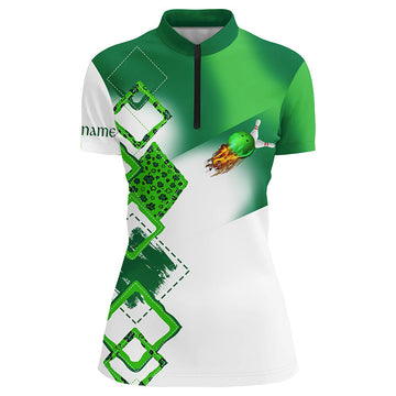 Green Clover Women's Bowling Quarter Zip Shirt - Custom St. Patrick's Day Jersey N7207