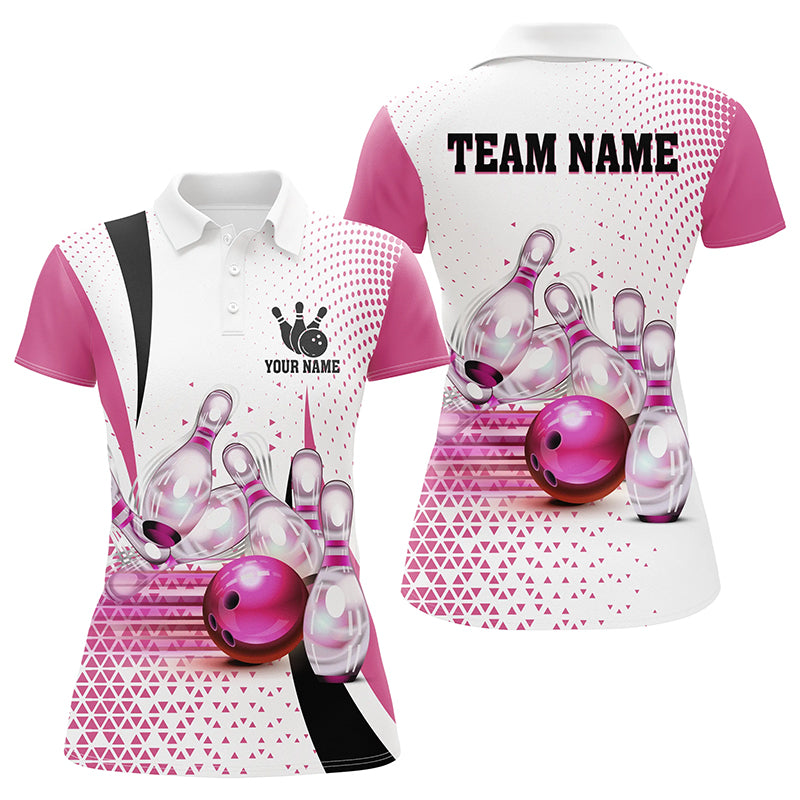 Women's Pink Bowling Polo Shirt - Custom Team Design N7211