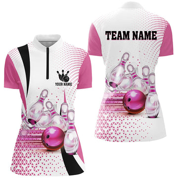 Women's Pink Bowling Quarter Zip Shirt - Custom Team Design N7211