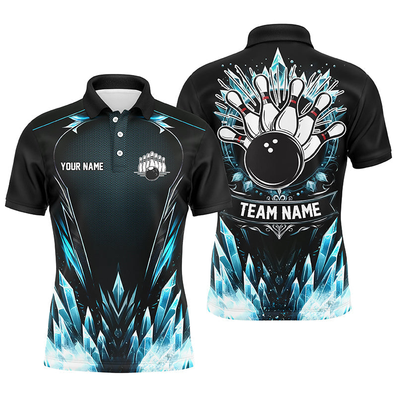 Icy Blue Men's Bowling Polo Shirt - Custom Black Team Jersey N7212