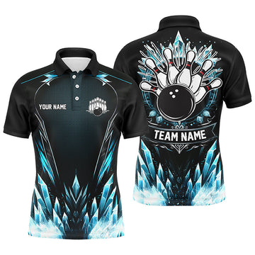 Icy Blue Men's Bowling Polo Shirt - Custom Black Team Jersey N7212