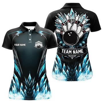 Icy Blue Women's Bowling Polo Shirt - Custom Black Team Jersey N7212