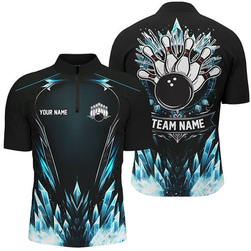 Icy Blue Men's Bowling Quarter Zip Shirt - Custom Team Jersey N7212