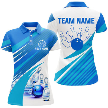 Blue & White Women's Bowling Shirt - Custom Team Jersey N7547