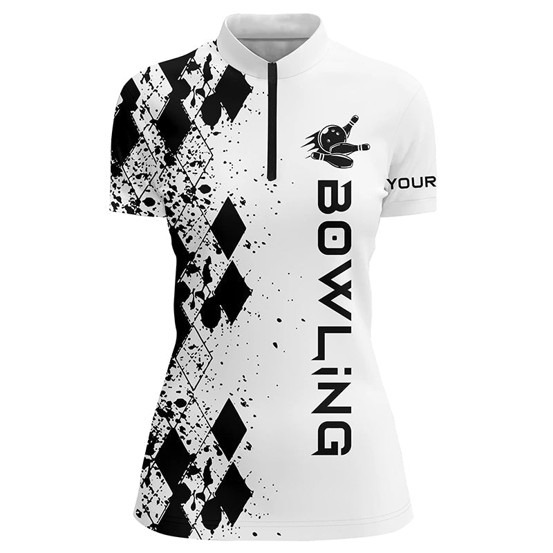 Women's White Quarter Zip Bowling Shirt - Custom Personalised Gift N5353