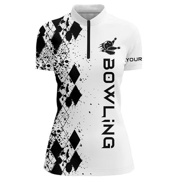 Women's White Quarter Zip Bowling Shirt - Custom Personalised Gift N5353