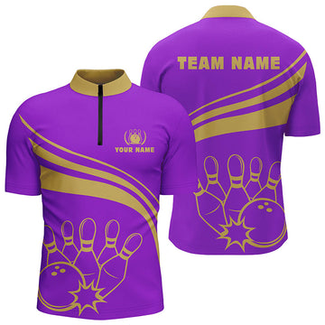 Custom Men's Bowling Quarter Zip Shirt - Purple N5354