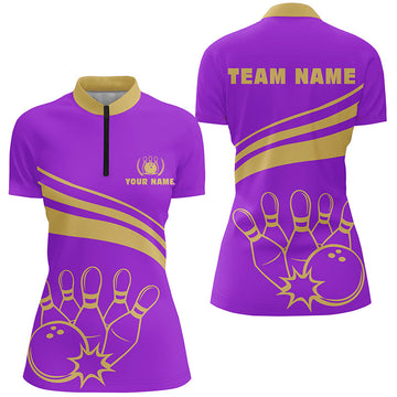 Women's Purple Bowling Quarter Zip Shirt N5354