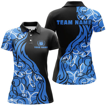 Women's Custom Black & Blue Bowling Polo Shirt N5355