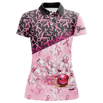 Women's Pink & Black Ribbon Bowling Shirt - Breast Cancer Awareness N7949