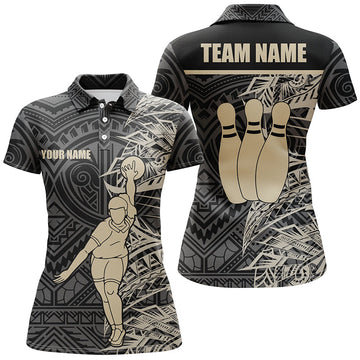 Women's Personalised Black & Gold Tribal Bowling Polo Shirt N6031
