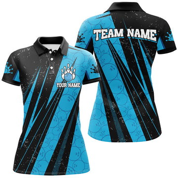 Women's Black & Blue Camo Bowling Polo, 1/4 Zip N8156