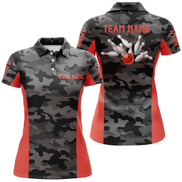 Women's Grey Camo Bowling Polo Shirt | Team Jersey N7094
