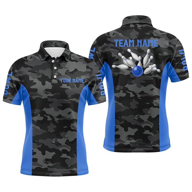 Men's Blue Camo Bowling Polo Shirt N7095