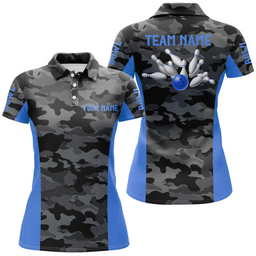 Women's Grey Camo Bowling Polo Shirt N7095