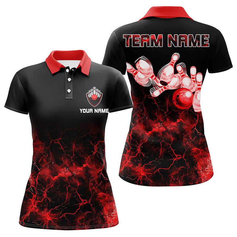 Personalised Women's Bowling Polo Shirt - Red Lightning Design N7376