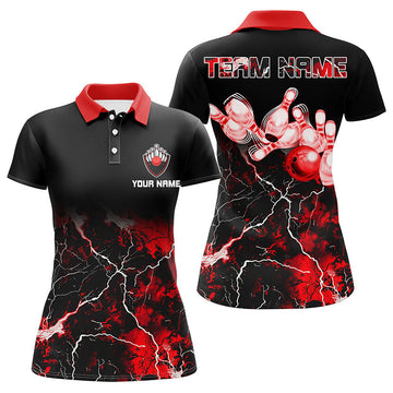 Women's Red Lightning Bowling Polo Shirt N7377