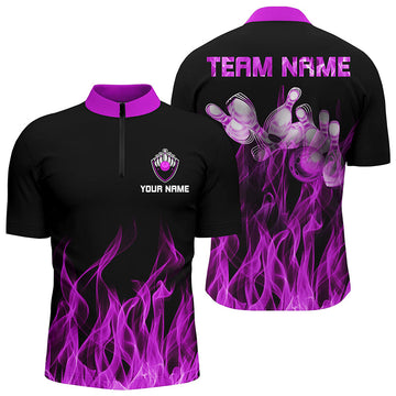 Men's Purple Flame Quarter Zip Bowling Shirt N6035