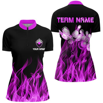 Women's Purple Flame Bowling Quarter-Zip Shirt N6035
