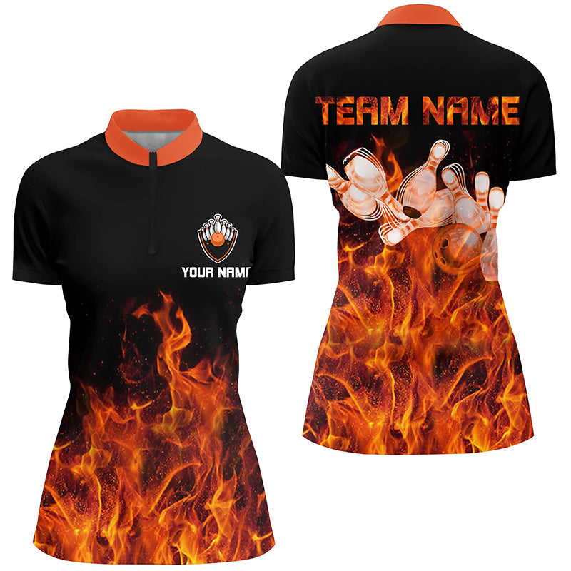 Women's Black Flame Bowling Quarter-Zip Jersey N6036