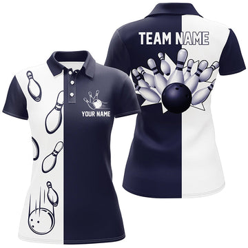 Navy & White Retro Bowling Polo Shirt for Women N6480