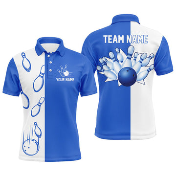 Blue & White Retro Bowling Polo Shirt for Men - Custom Team Jersey N6481