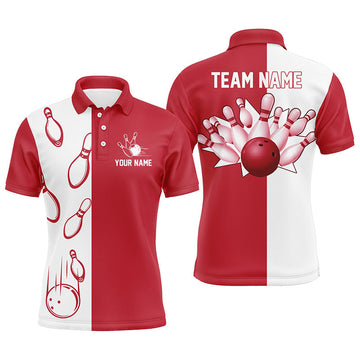 Red & White Retro Bowling Polo Shirt for Men - Custom Team Jersey N6482