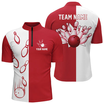 Red & White Retro Bowling Quarter Zip for Men - Custom Team Jersey N6482
