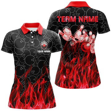 Red Flame Women's Bowling Polo Shirt - Black Camo N6739