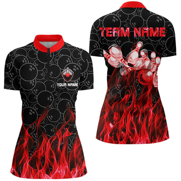 Women's Red Flame Bowling Quarter-Zip Shirt - Black Camo Team Jersey N6739