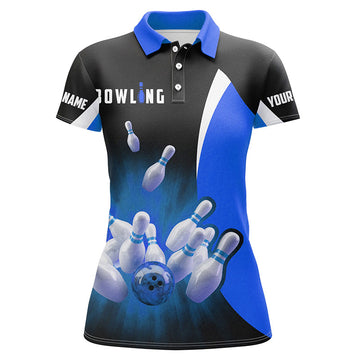 Retro Black & Blue Bowling Polo Shirt for Women N6935