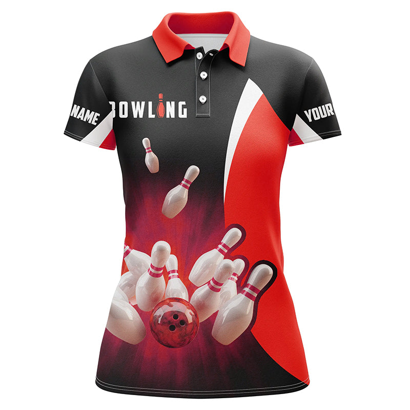 Women's Retro Black & Red Bowling Polo Shirt N6936