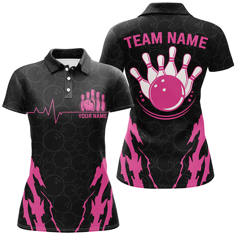 Women's Black Camo Bowling Polo, Quarter Zip N8388
