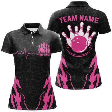 Women's Black Camo Bowling Polo, Quarter Zip N8388