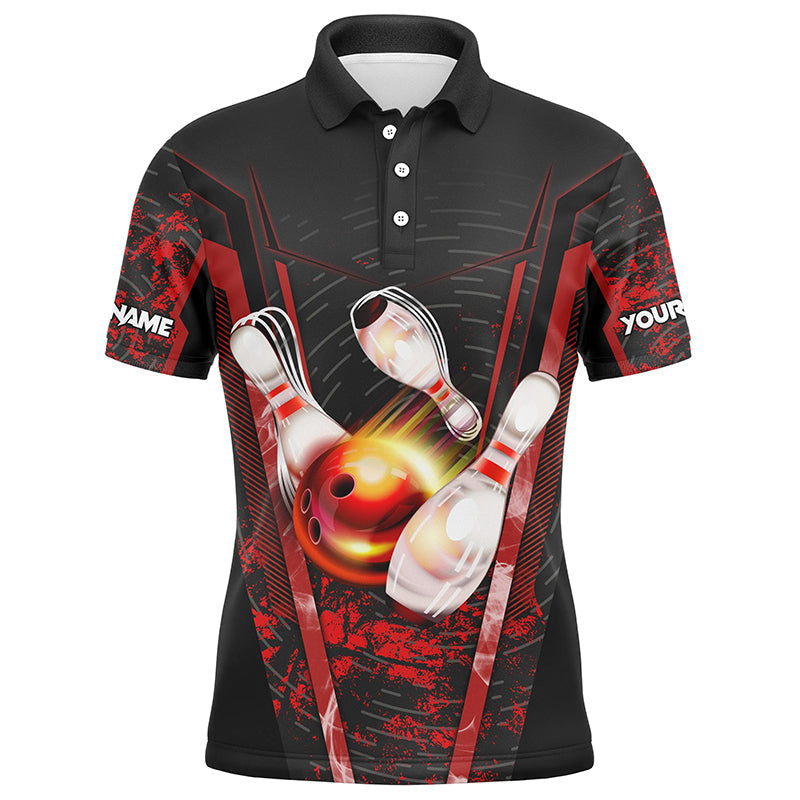 Men's Black & Red Bowling Polo Shirt - Custom Team Apparel N7224