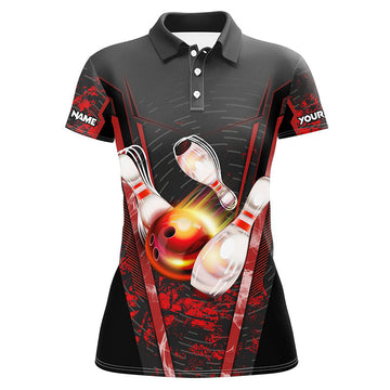 Women's Custom Black and Red Bowling Polo Shirt N7224