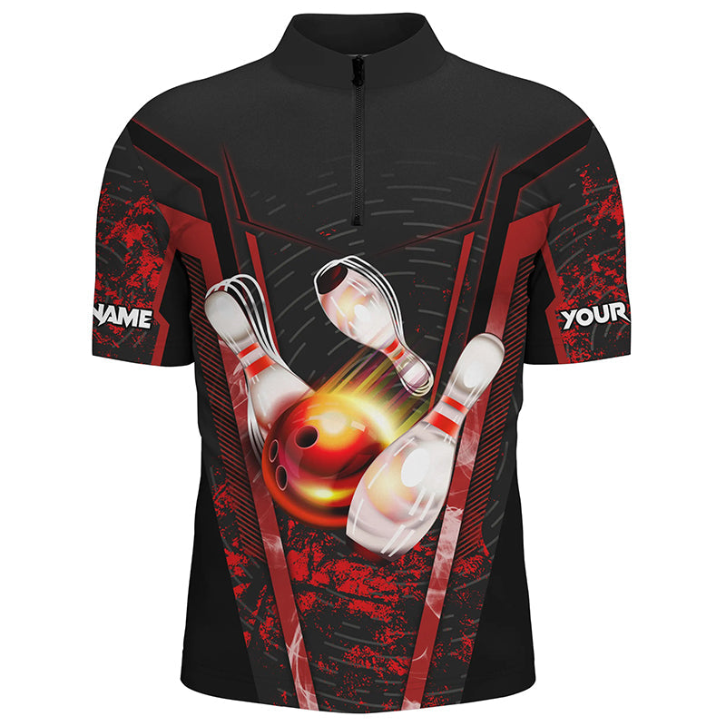 Men's Black and Red Bowling Quarter Zip Shirt N7224