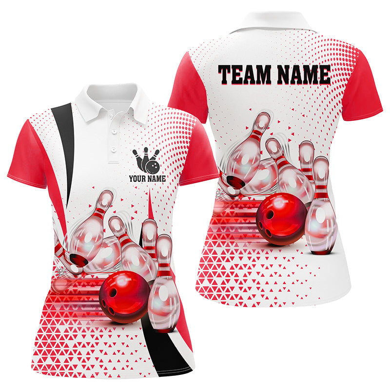 Women's Red Bowling Polo Shirt - Custom Team Design N7392