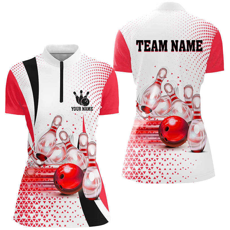 Women's Bowling Quarter Zip Shirt - Red N7392