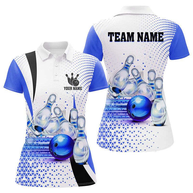 Women's Blue Bowling Polo Shirt - Custom Team Design N7393