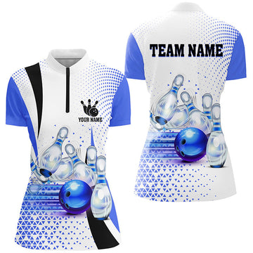 Women's Bowling Quarter Zip Shirt - Custom Team Design, Blue N7393