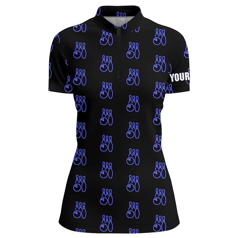 Black Neon Bowling Women's Quarter Zip Shirt N6761