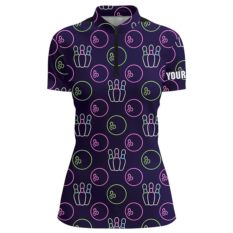 Custom Purple Neon Bowling Quarter Zip Shirt for Women N6762