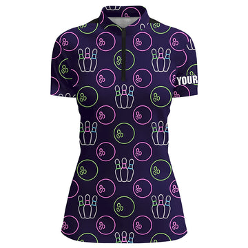 Custom Purple Neon Bowling Quarter Zip Shirt for Women N6762
