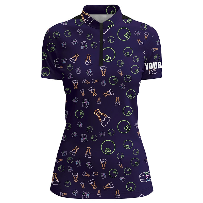 Custom Neon Bowling Pattern Women's Quarter Zip Shirt N6763