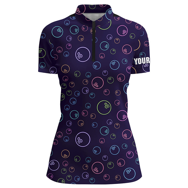 Custom Women's Purple Neon Bowling Quarter Zip Shirt N6764