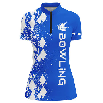 Women's Custom Blue Bowling Quarter Zip Shirt N5099