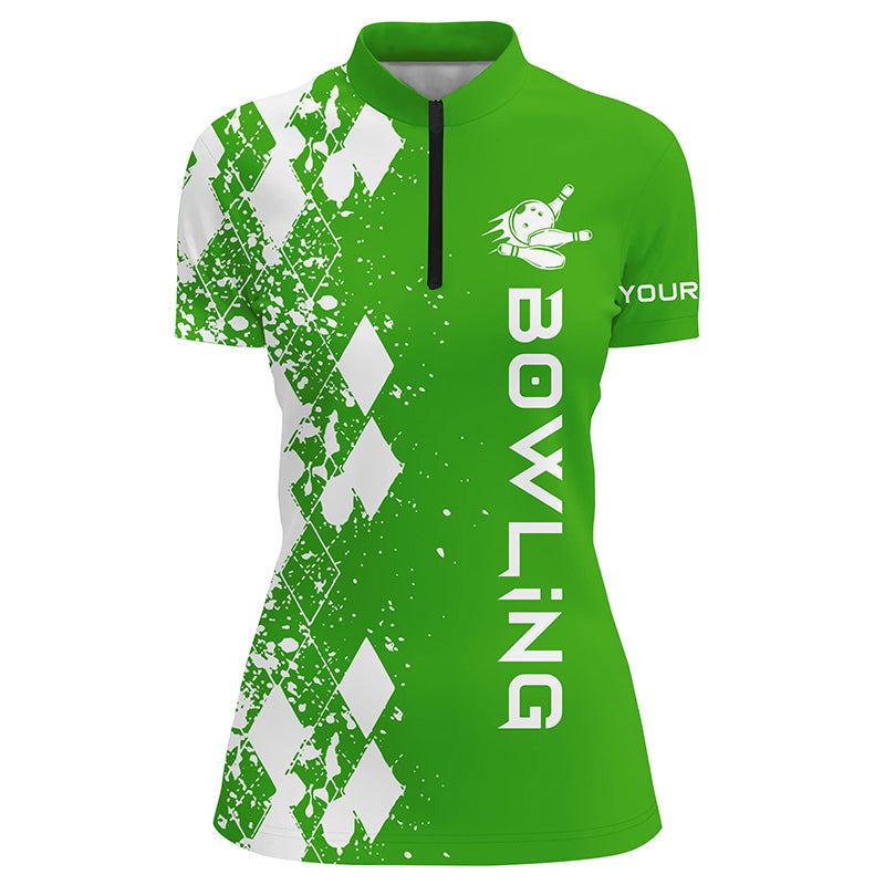 Women's Green Quarter Zip Bowling Shirt - Custom Personalised Gift N5100