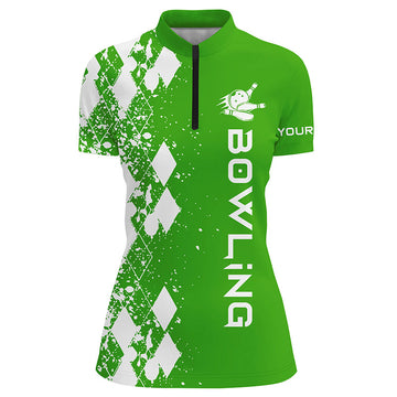 Women's Green Quarter Zip Bowling Shirt - Custom Personalised Gift N5100
